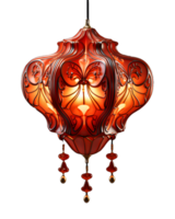 AI generated Beautiful Red Chinese Lantern with Floral Pattern Isolated on Transparent Background. Generative Ai png