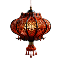 AI generated Beautiful Red Chinese Lantern with Floral Pattern Isolated on Transparent Background. Generative Ai png