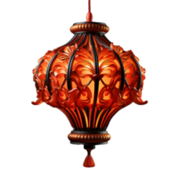 AI generated Beautiful Red Chinese Lantern with Floral Pattern Isolated on Transparent Background. Generative Ai png