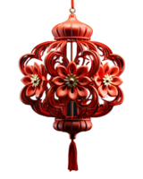 ai gerado lindo vermelho chinês lanterna com floral padronizar isolado em transparente fundo. generativo ai png