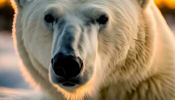 ai generado un cerca arriba de un polar oso con el Dom en el antecedentes foto