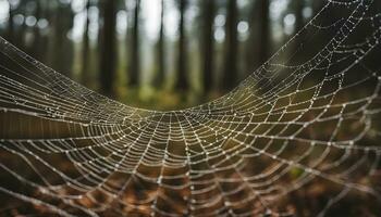 AI generated a spider web in the middle of a forest photo