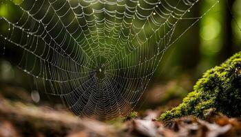 AI generated a spider web in the forest photo