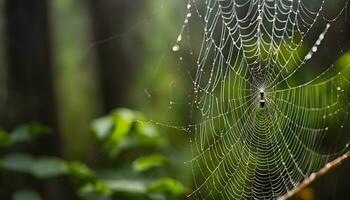 AI generated a spider web is shown in the middle of a forest photo