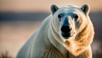 ai generado un cerca arriba de un polar oso con sus ojos abierto foto