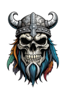 AI generated Viking skull with horned helmet illustration png