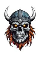 AI generated Viking skull with horned helmet illustration png