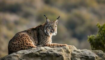 AI generated a lynx is sitting on a rock in the wild photo