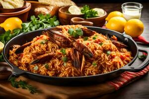 ai generado Español paella con mejillones y arroz foto