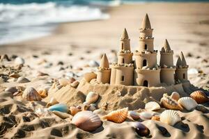 AI generated sand castle on the beach photo