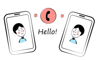 Telephone conversation. Two phones on a white background vector