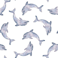 Seamless pattern with dolphin. Hand drawn cetaceans fish, Underwater animal line art illustration. Endless background for wallpaper, fabric, wrapping paper png