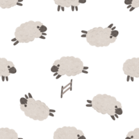 Seamless pattern with Cute cartoon baby Sheep jumping over the fence. Good night. Counting sheep for insomnia. Endless background in scandinavian style with magical stars. Digital illustration for png