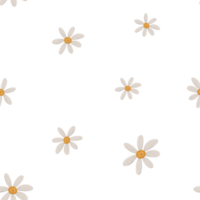 Seamless minimal pattern with simple daisy flowers. Endless chamomile background in scandinavian style. Stylized floral illustration. Scandi repeating texture for wrapping paper, fabric, wallpaper. png