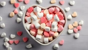 AI generated a bowl full of marshmallows in a heart shape photo