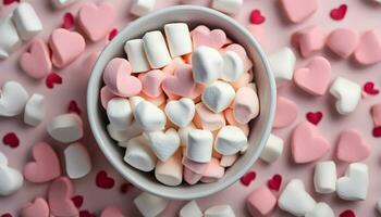 AI generated a bowl of marshmallows on a pink background photo