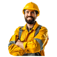 AI generated Confident Construction Worker with Crossed Arms Isolated on transparent Background. Generative AI png