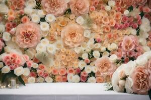 AI generated a wedding backdrop with flowers and candles photo