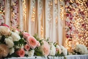 AI generated a wedding table with flowers and lights photo