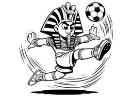 Egyptian pharaonic king Mascot cartoon charachter playing football soccer africa contenant team vector art comic drawing3