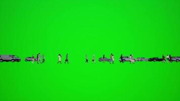 3D animation close up of people walking along the streets of London Europe America chroma key green screen video
