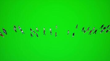 3d animazione di folle di persone a piedi nel il città per visualizzare il visivo effetti di il croma chiave verde schermo video