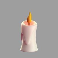3d candle on gray background. Candle with burning flame for the holiday, birthday. Vector illustration