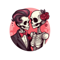 AI generated Skull couple art illustrations for stickers, tshirt design, poster etc png