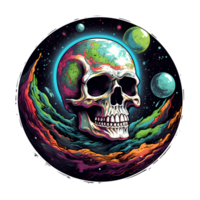 AI generated Skull in space art illustrations for stickers, tshirt design, poster etc png