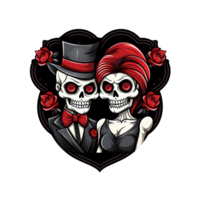 AI generated Skull couple art illustrations for stickers, tshirt design, poster etc png