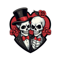 AI generated Skull couple art illustrations for stickers, tshirt design, poster etc png