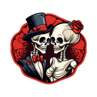 AI generated Skull couple art illustrations for stickers, tshirt design, poster etc png