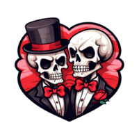 AI generated Skull couple art illustrations for stickers, tshirt design, poster etc png