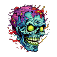 AI generated colorful zombie head art illustrations for stickers, tshirt design, poster etc png