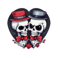 AI generated Skull couple art illustrations for stickers, tshirt design, poster etc png