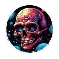 AI generated Skull in space art illustrations for stickers, tshirt design, poster etc png