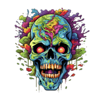 AI generated colorful zombie head art illustrations for stickers, tshirt design, poster etc png