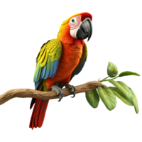 AI generated Macaw parrot on a branch isolated on transparent background png