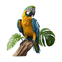 AI generated Macaw parrot on a branch isolated on transparent background png