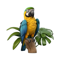 AI generated Macaw parrot on a branch isolated on transparent background png