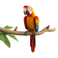 ai generado guacamayo loro en un rama aislado en transparente antecedentes png