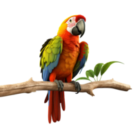 AI generated Macaw parrot on a branch isolated on transparent background png