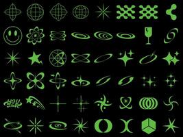 Retro Y2K futuristic elements vector graphic assets set. Bold modern shapes objects in y2k style.