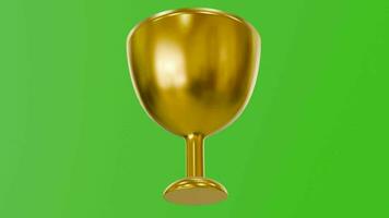 3d oro trofeo con verde pantalla antecedentes. Perfecto bucle, 60 60 fps. video