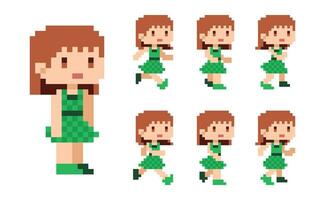 Pixel art 8 bit character cute girl character run animation vector