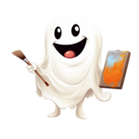 AI generated halloween ghost with orange splash on transparent background png