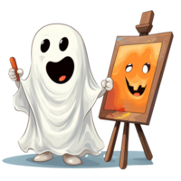 AI generated halloween ghost with orange splash on transparent background png