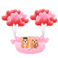 two teddy bears in a pink bed with hearts png