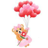 a cute teddy bear holding red hearts balloons png