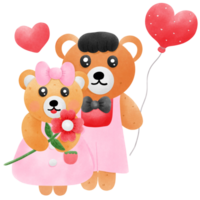 two teddy bears holding a heart balloon png